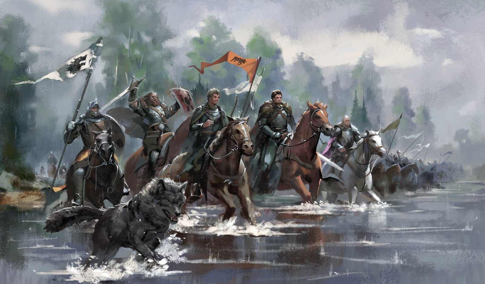 anjing, sungai, kuda, ksatria, spanduk, Tentara, Raja