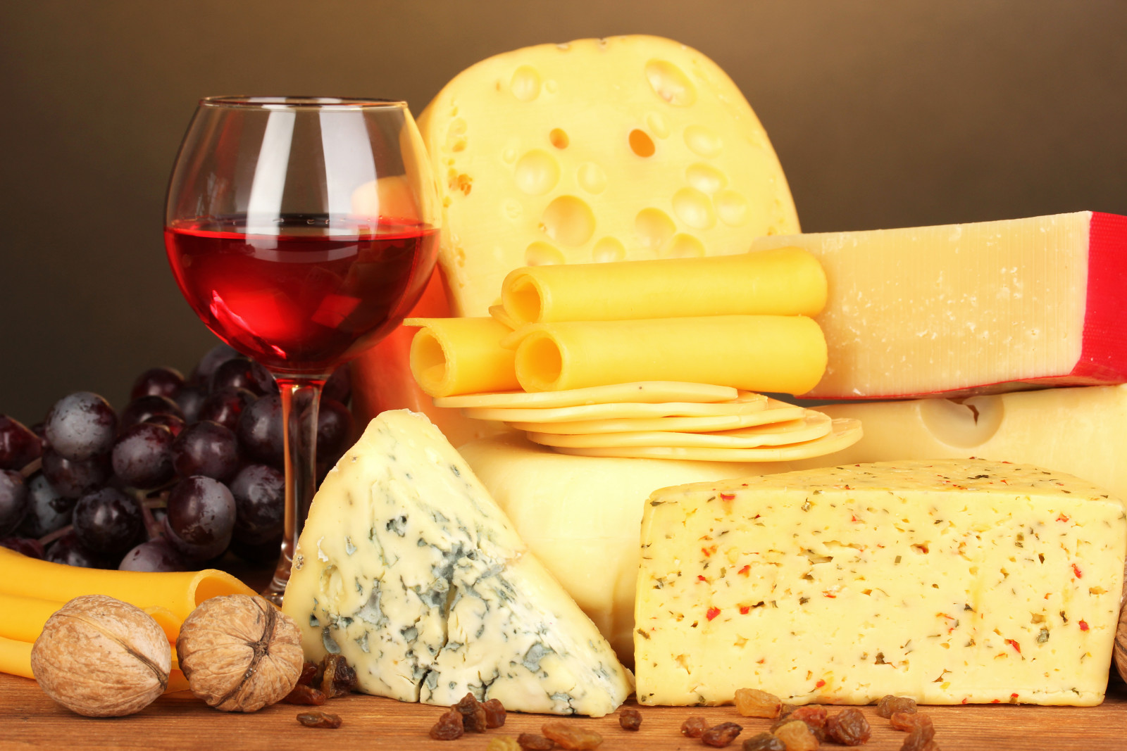 ガラス, チーズ, ワイン, ナッツ, ぶどう