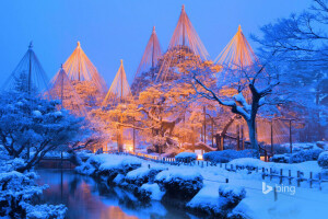 Jepang, Kanazawa, Kenroku-EN, Taman, salju, musim dingin