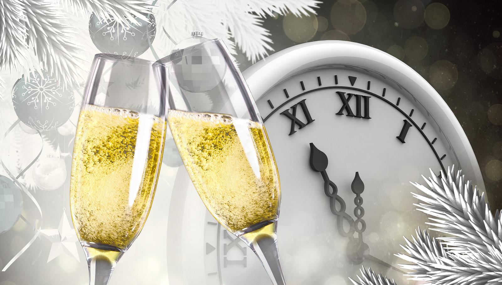 những quả bóng, Năm mới, chi nhánh, lườm, ngày lễ, đồng hồ đeo tay, rượu, kính