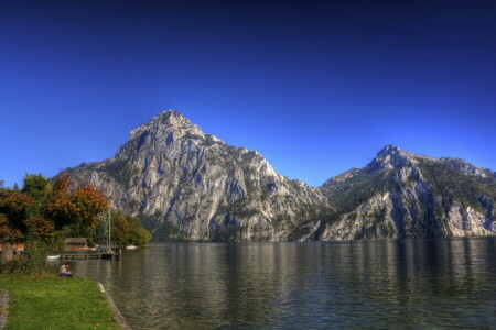 오스트리아, 호수, 경치, 산, 자연, 사진, 하늘, 트라 운 키르 헨