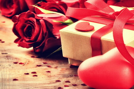 贈り物, 心臓, 愛, ロマンチック, バラ, バレンタイン・デー