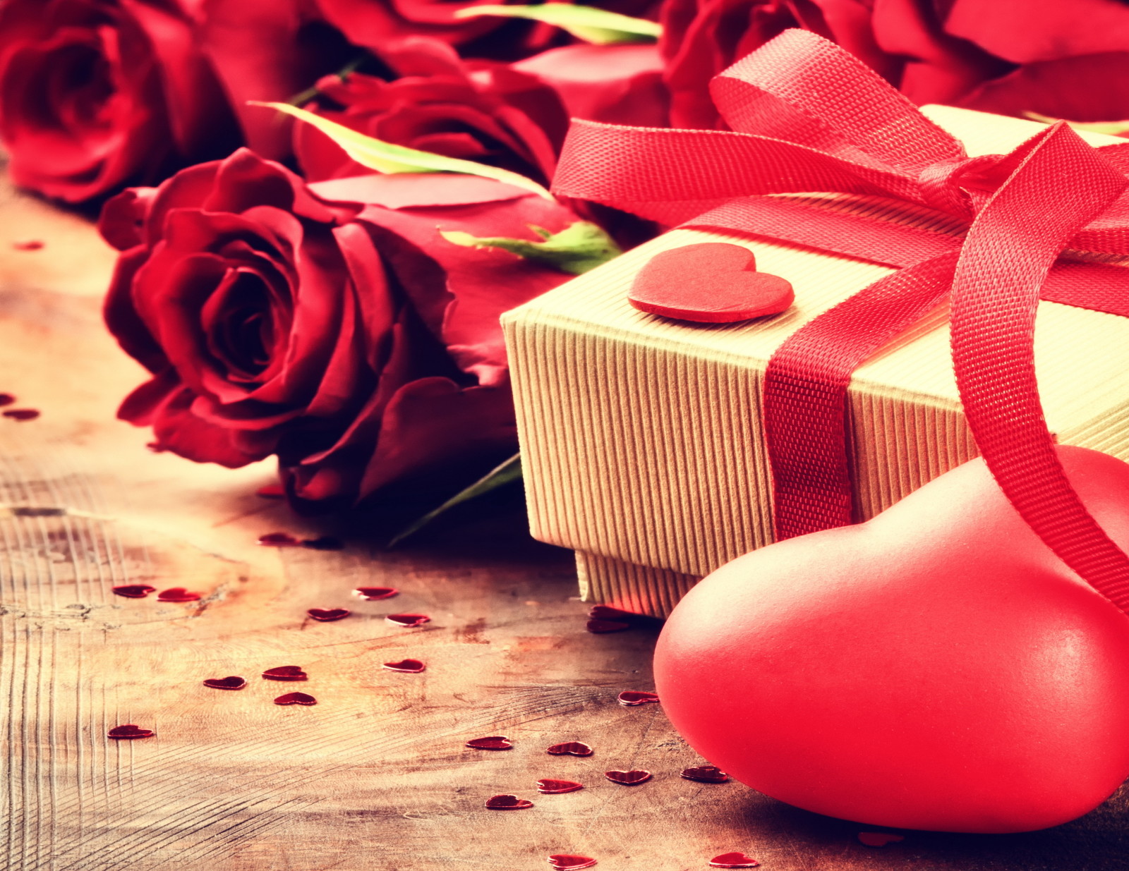 爱, 浪漫, 情人节, 礼品, 玫瑰花, 心