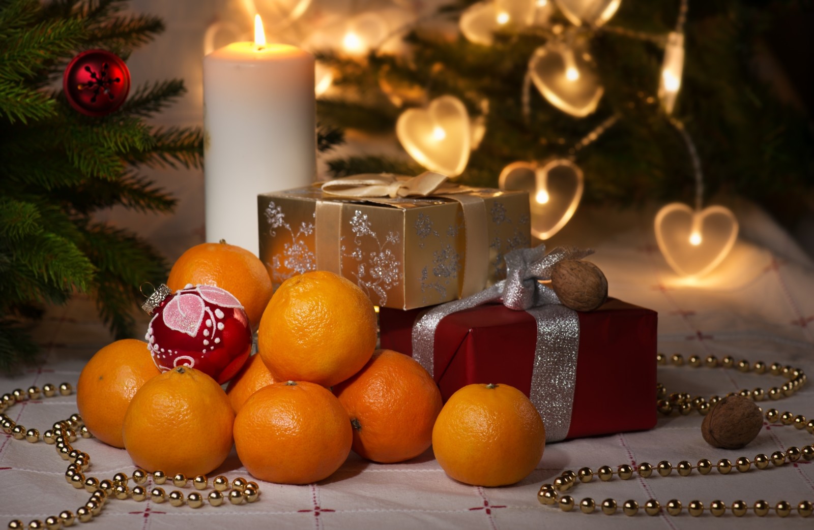 liburan, hadiah, kotak, mainan, merapikan, lilin, jeruk keprok