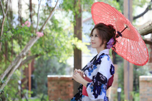 아시아 사람, 소녀, 여름, 우산