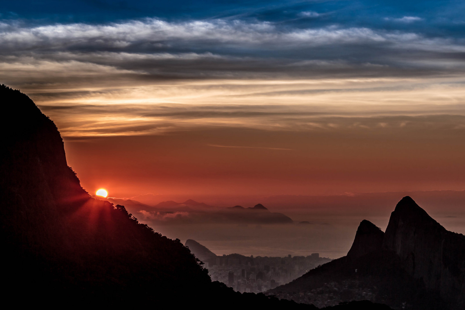 bầu trời, thành phố, những đám mây, bức tranh toàn cảnh, mặt trời, Rio de Janeiro
