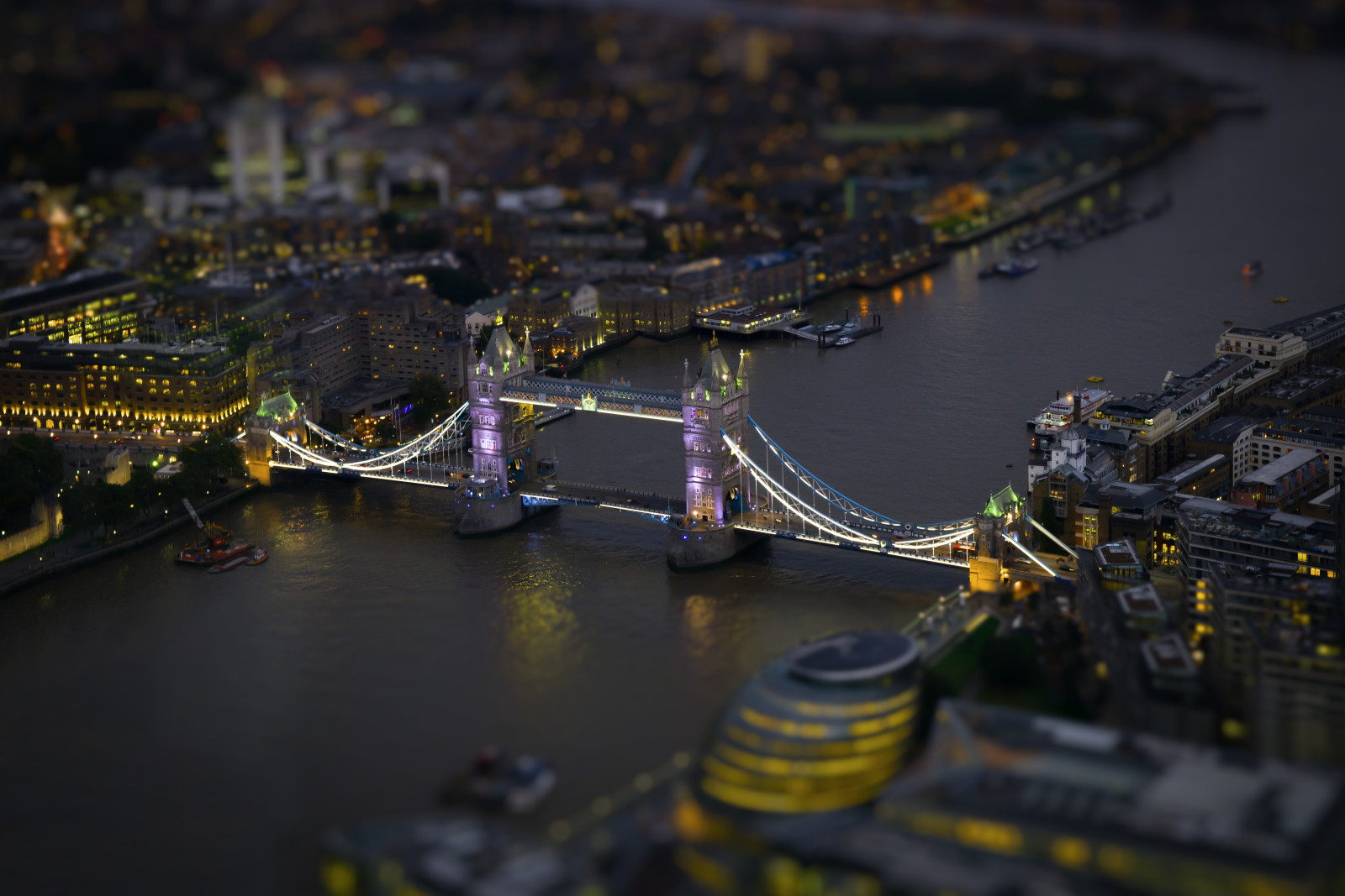 都市, 夜, ティルトシフト, ロンドン橋