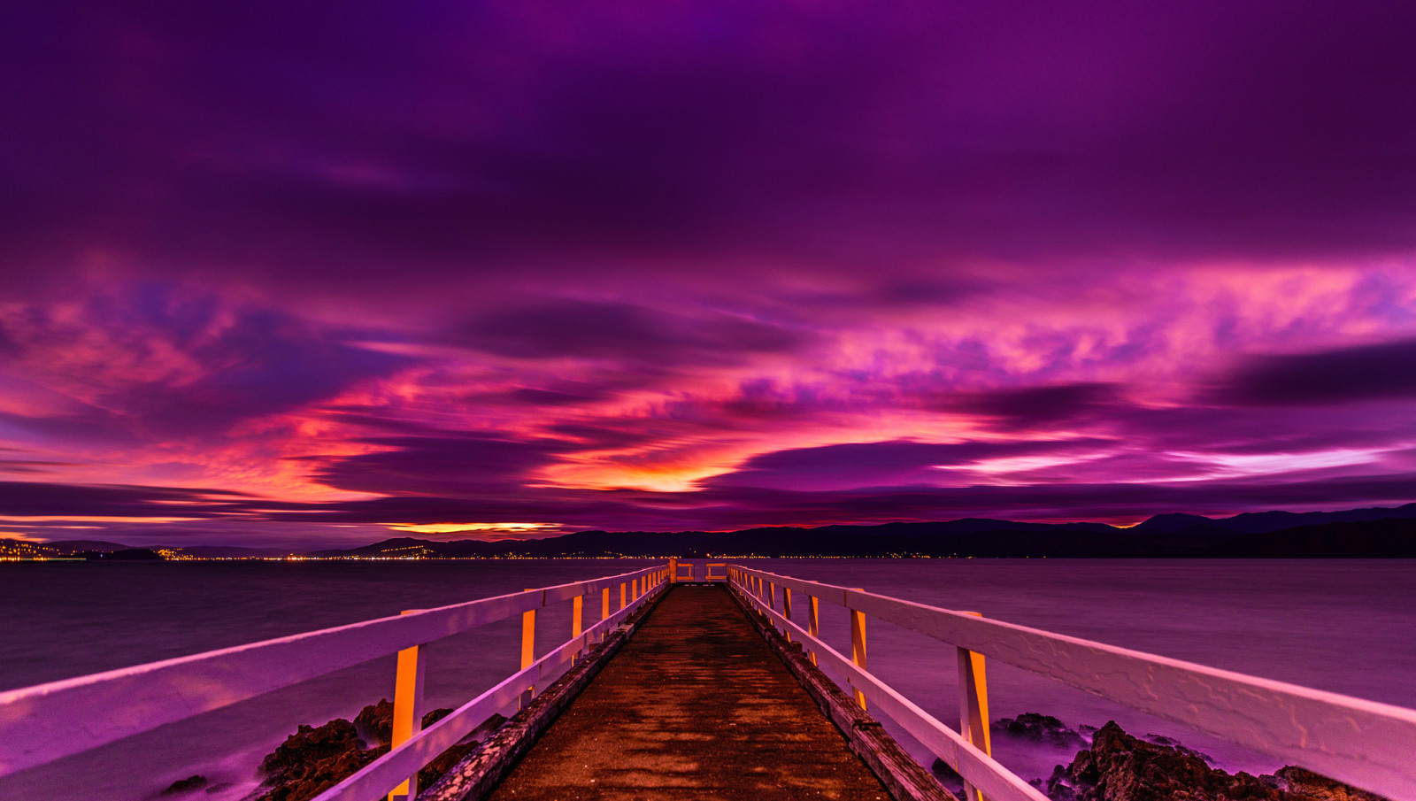 malam, gunung, cahaya, jembatan, menembus, Selandia Baru
