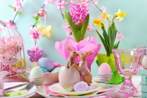 dekorasi, Paskah, telur, bunga-bunga, senang, musim semi