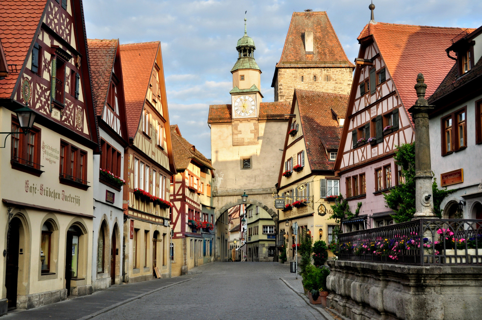 jalan, jalan, rumah, Jerman, menonton, lengkungan, menara, Rothenburg