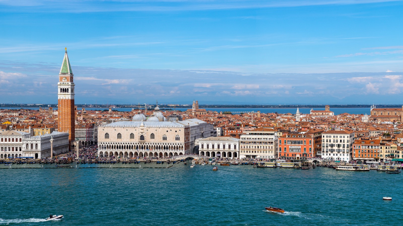 saluran, Italia, panorama, bangunan, berjalan kaki, kapal, Venesia, menara