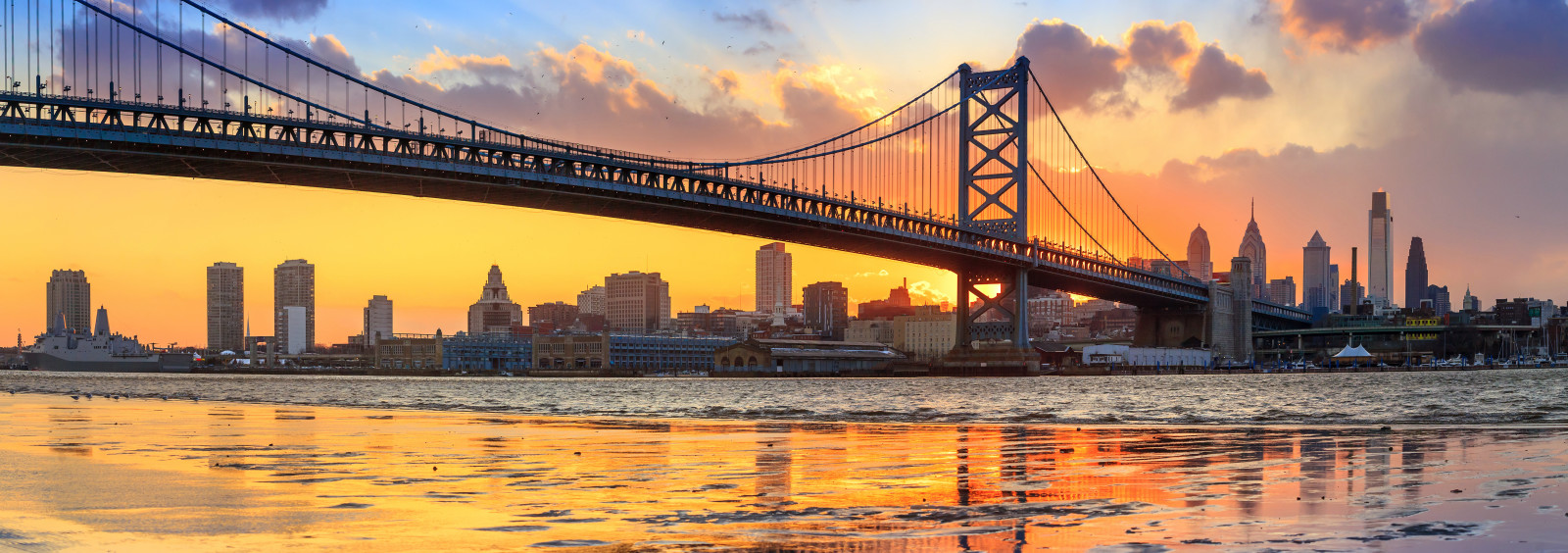 sungai, Jembatan, panorama, Pennsylvania, Philadelphia, PA, sungai Delaware, jembatan Benjamin-Franklin
