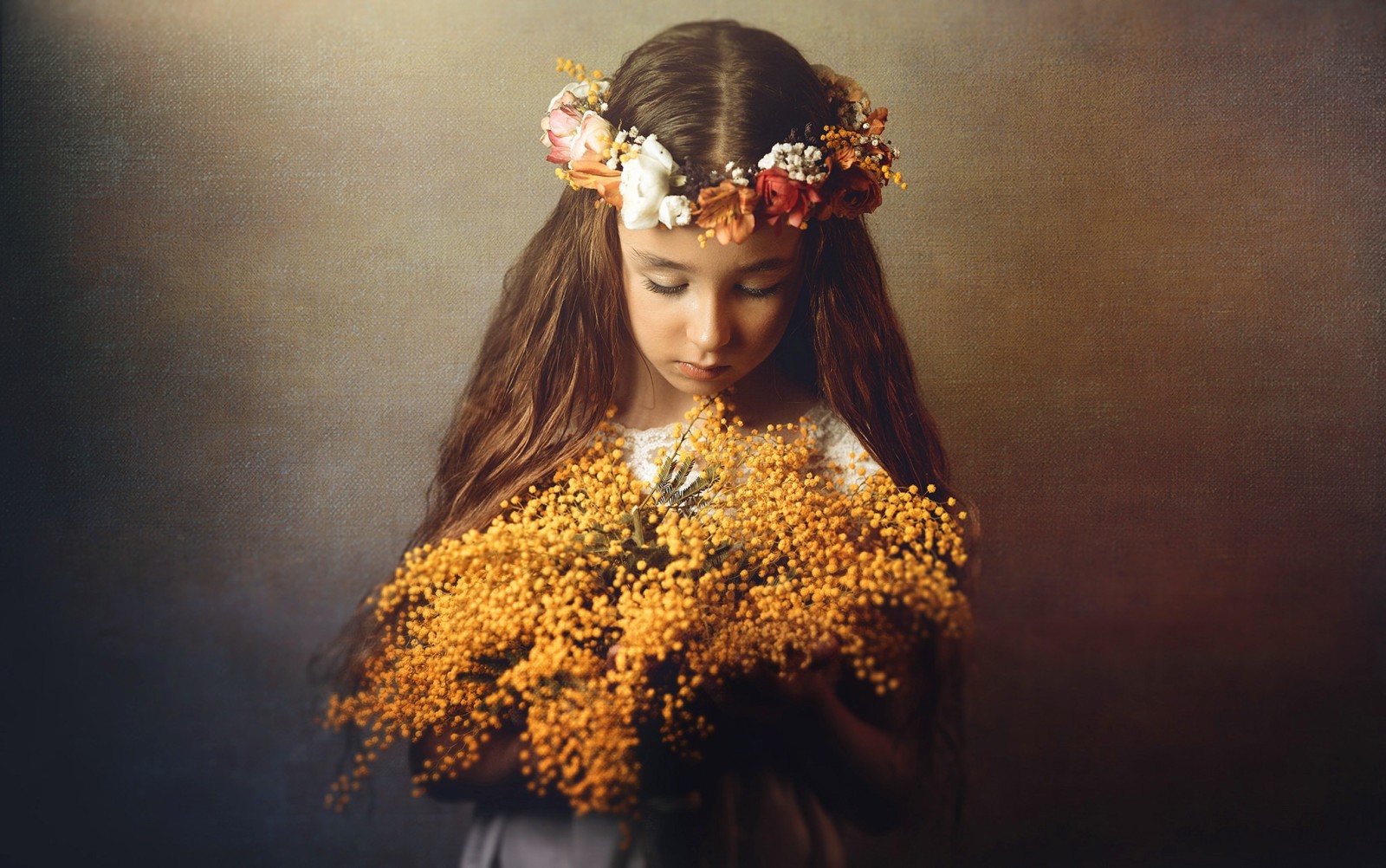 소녀, 초상화, 꽃들