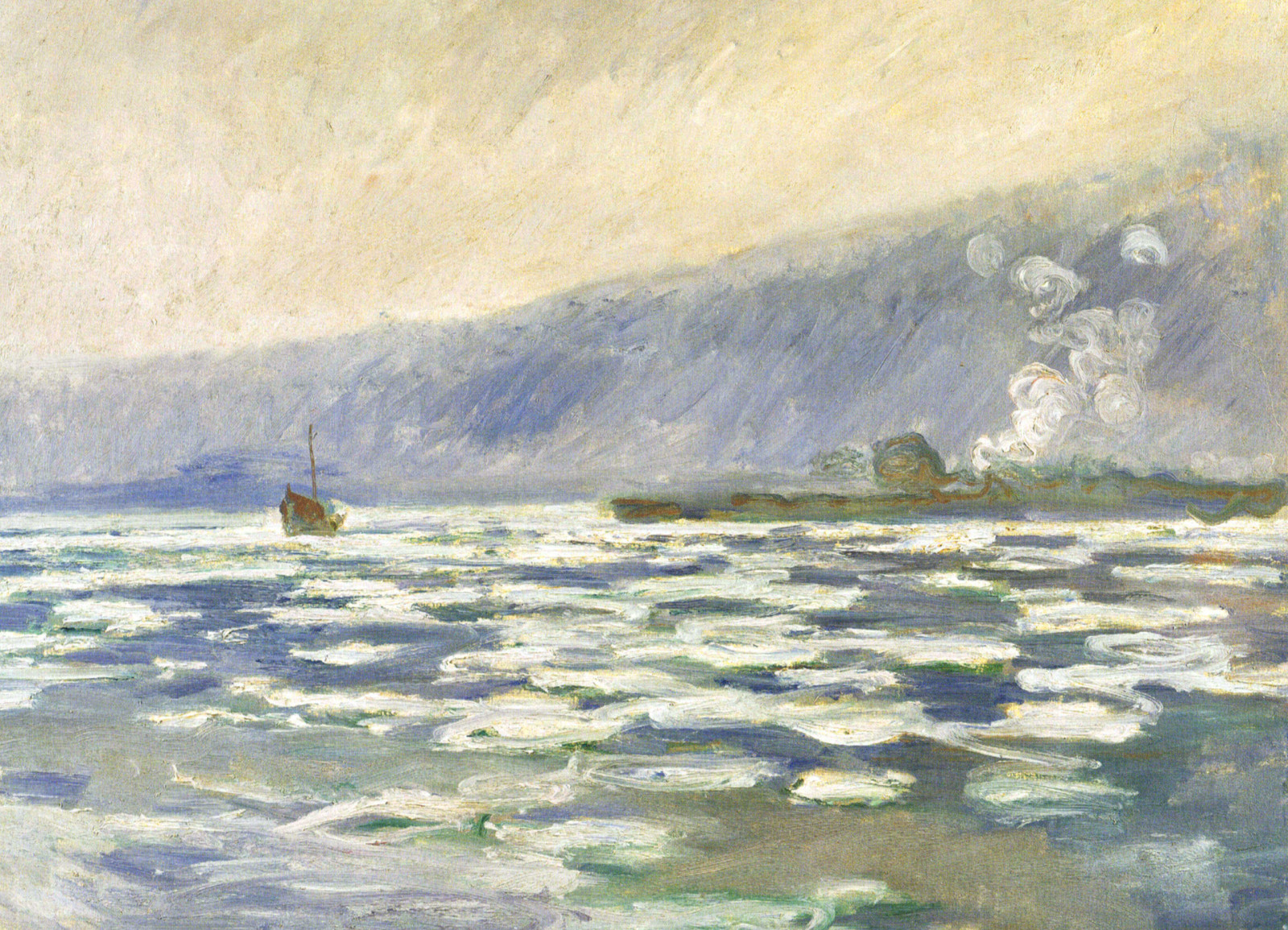 pemandangan, musim semi, gambar, gunung, kapal, Claude Monet, Bencana di Port Vale