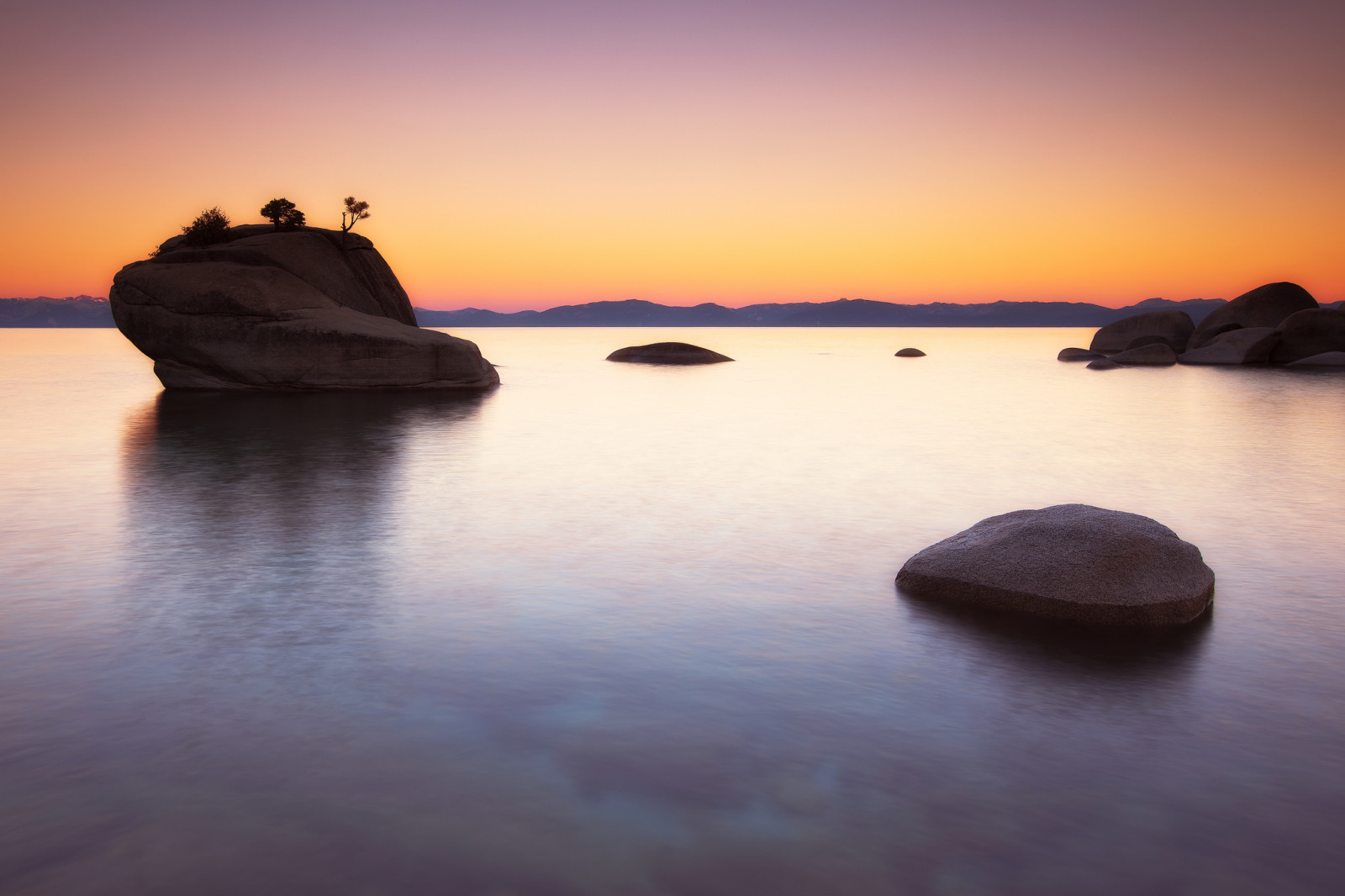 danau, Fajar, batu, Danau Tahoe, Bonsai Rock