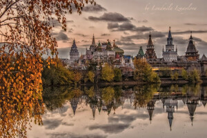 建築, 秋, モスクワ, 池, 反射, ロシア, 寺院, イズマイロヴォクレムリン