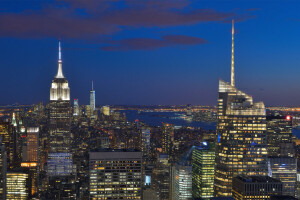 建物, マンハッタン, ニューヨーク, ニューヨーク市, 夜の街, パノラマ, 超高層ビル