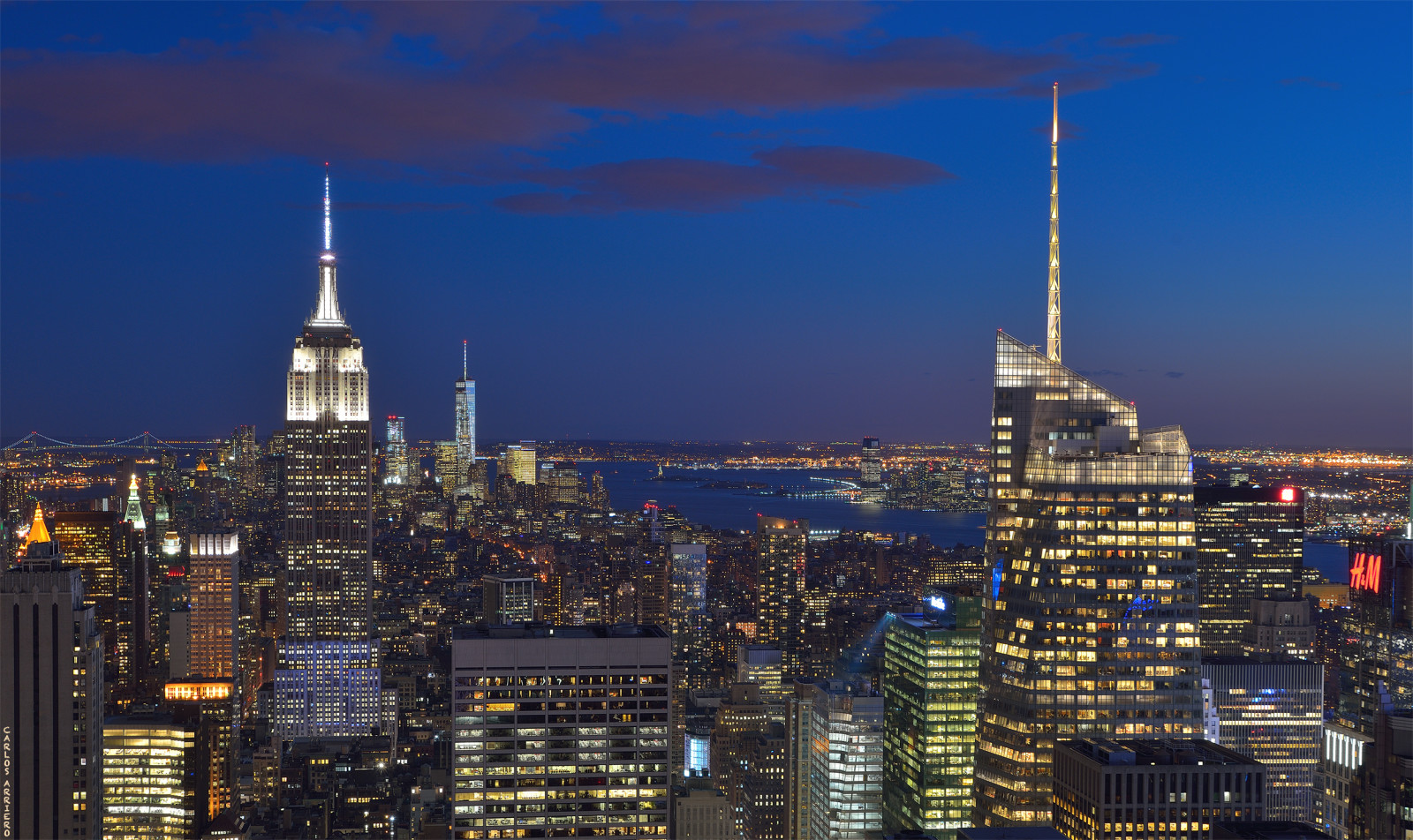 kota malam, gedung pencakar langit, panorama, bangunan, New York, Manhattan, Kota New York