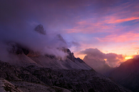 구름, 새벽, 산, 자연