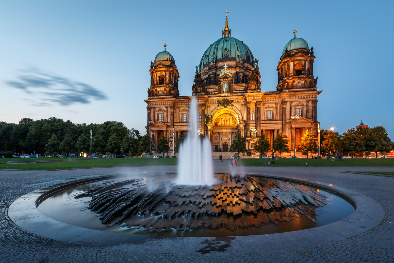 kota, malam, Jerman, orang-orang, Berlin, Gereja, air mancur, Katedral Berlin