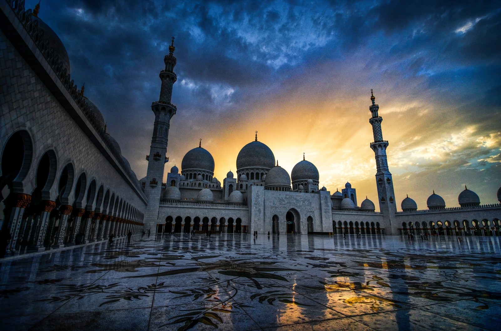 matahari terbenam, UAE, Abu Dhabi, Masjid Agung Sheikh Zayed