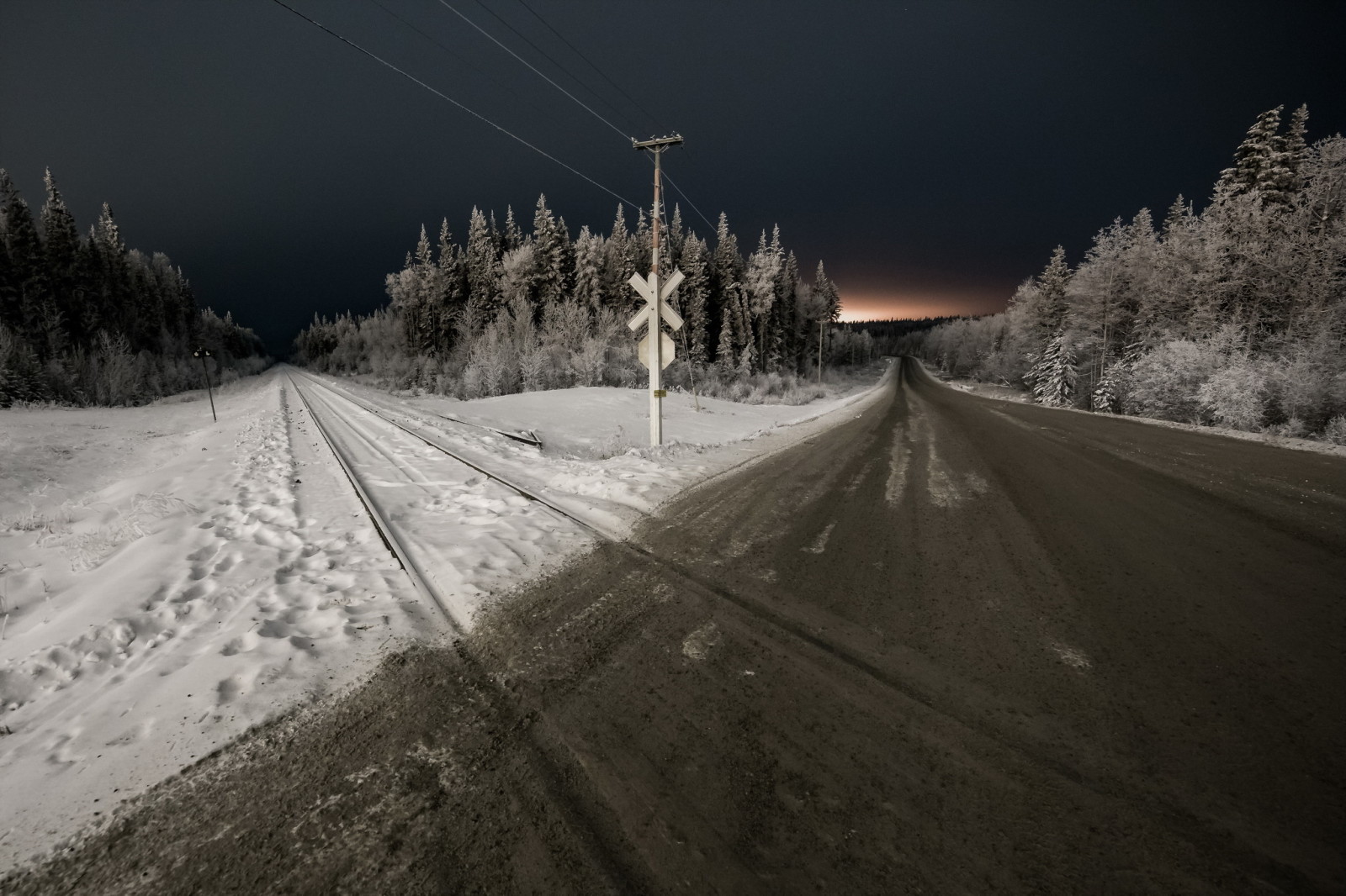 冬, 道路, 夜