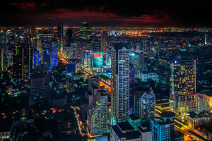 방콕, 구름, 밤, 태국, 도시