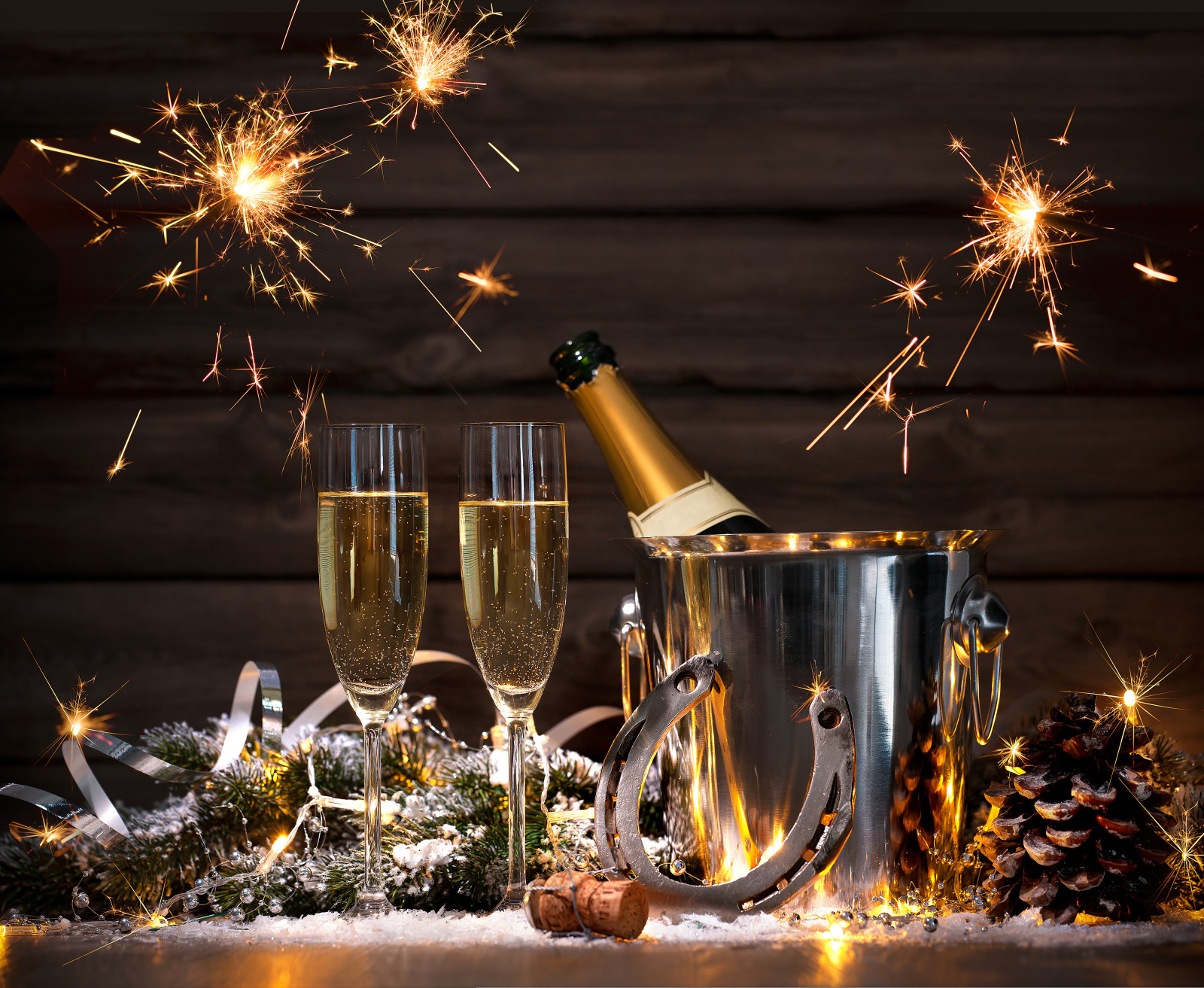 Năm mới, vui mừng, kính, chai, vàng, Rượu sâm banh, 2016