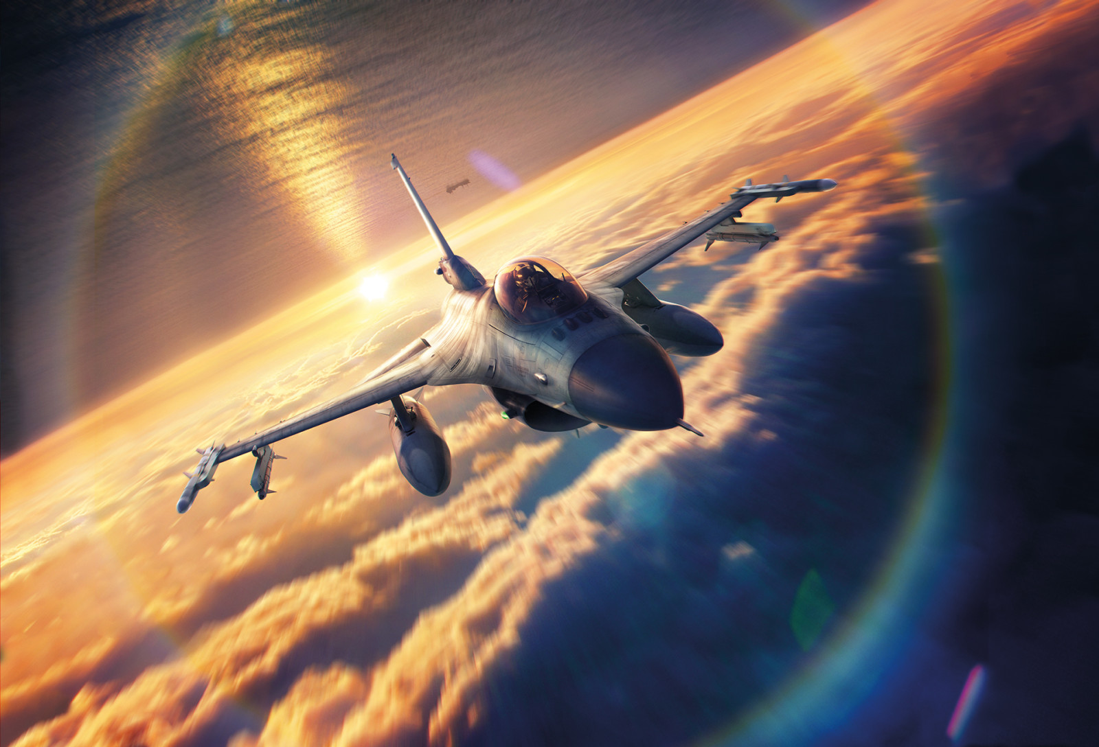 พระอาทิตย์ตกดิน, ท้องฟ้า, การวาดภาพ, Lockheed F-16