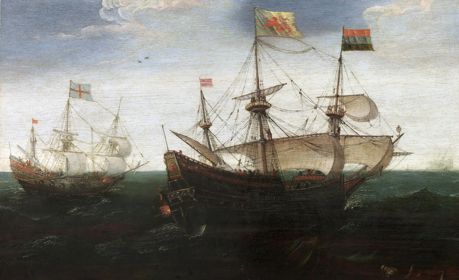 gambar, kapal, bendera, berlayar, pemandangan laut, Pertempuran laut, Aert Anthonisz Anthoni Shot
