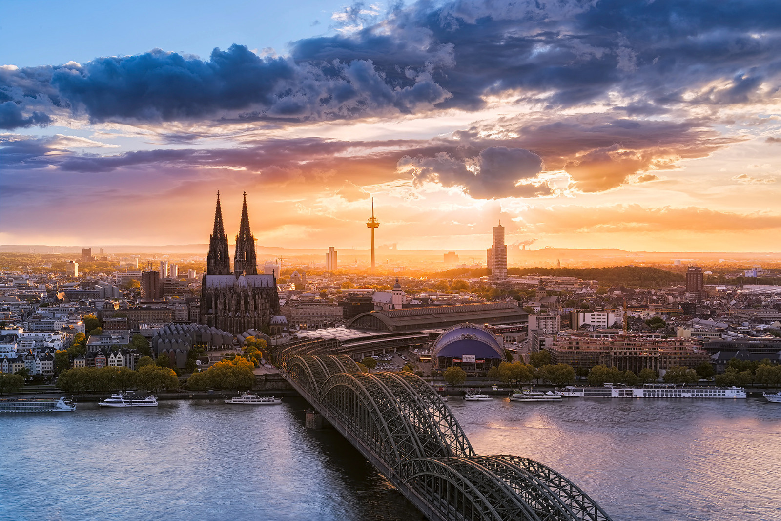 bầu trời, thành phố, con sông, những đám mây, nước Đức, Cầu, giáo đường Cologne, Köln