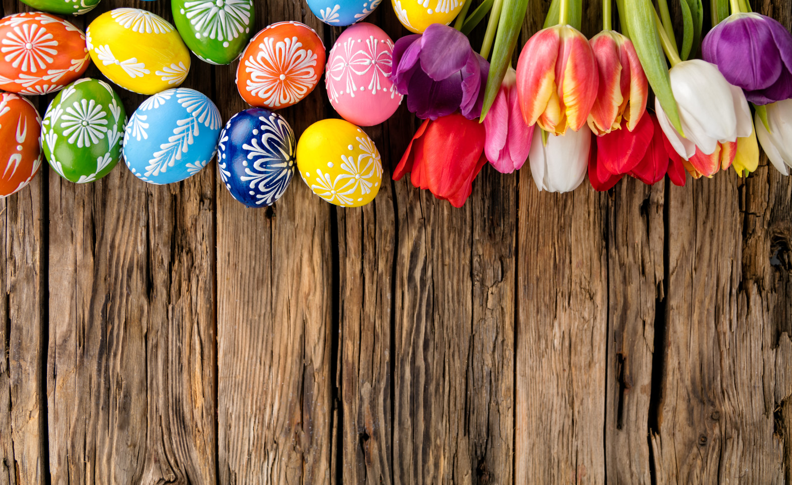 gỗ, ngày lễ, trứng, vui mừng, những bông hoa, mùa xuân, Hoa tulip, Đầy màu sắc