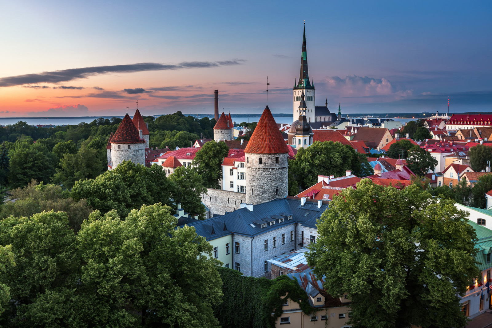 kota, malam, musim panas, rumah, Estonia, Tallinn, Agustus