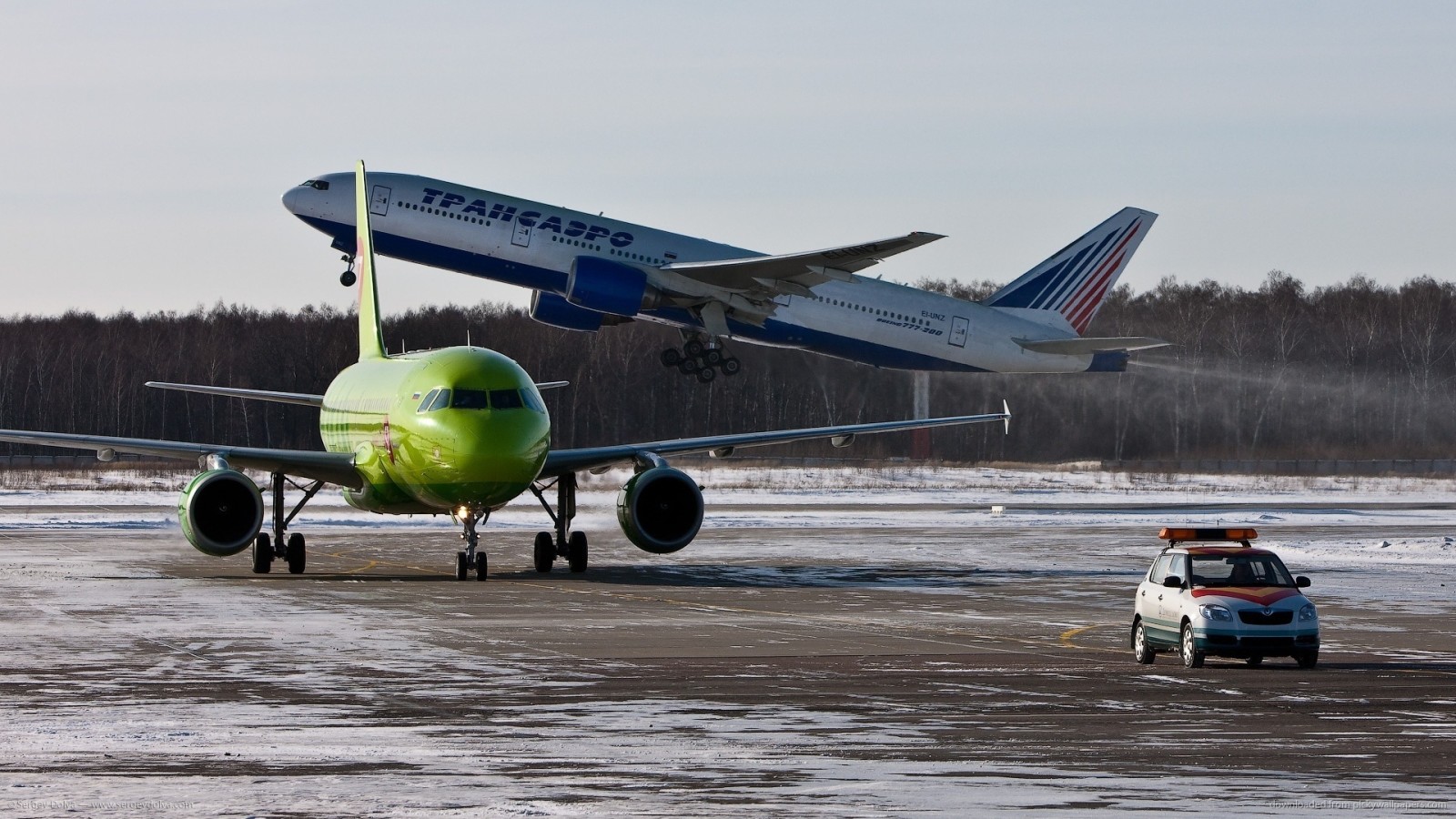 보잉, 에어 버스, 시베리아, 공항, 777, 트랜스 아에로, A-320