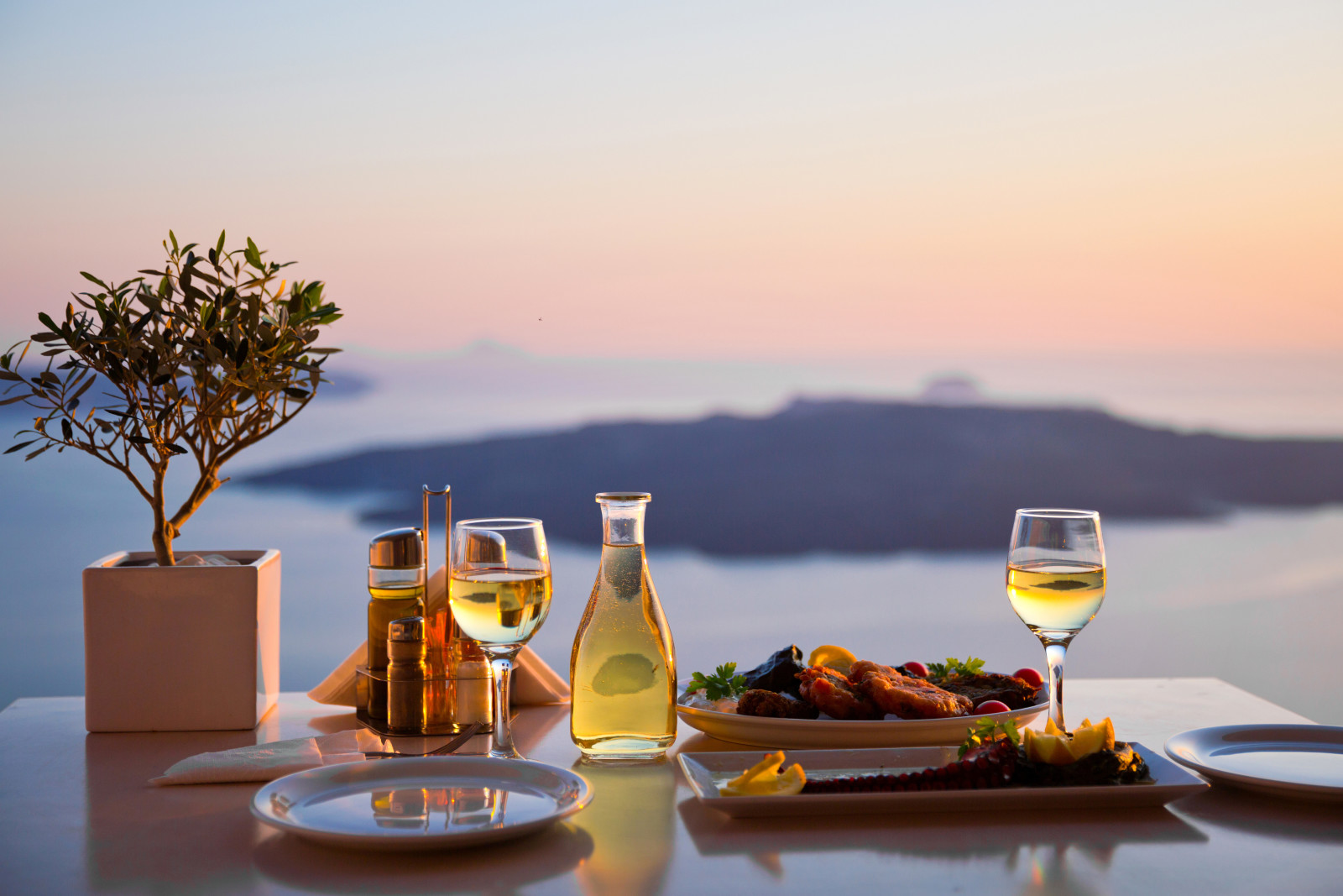 風景, テーブル, 海, 食物, ぼかす, 眼鏡, ボトル, 見る