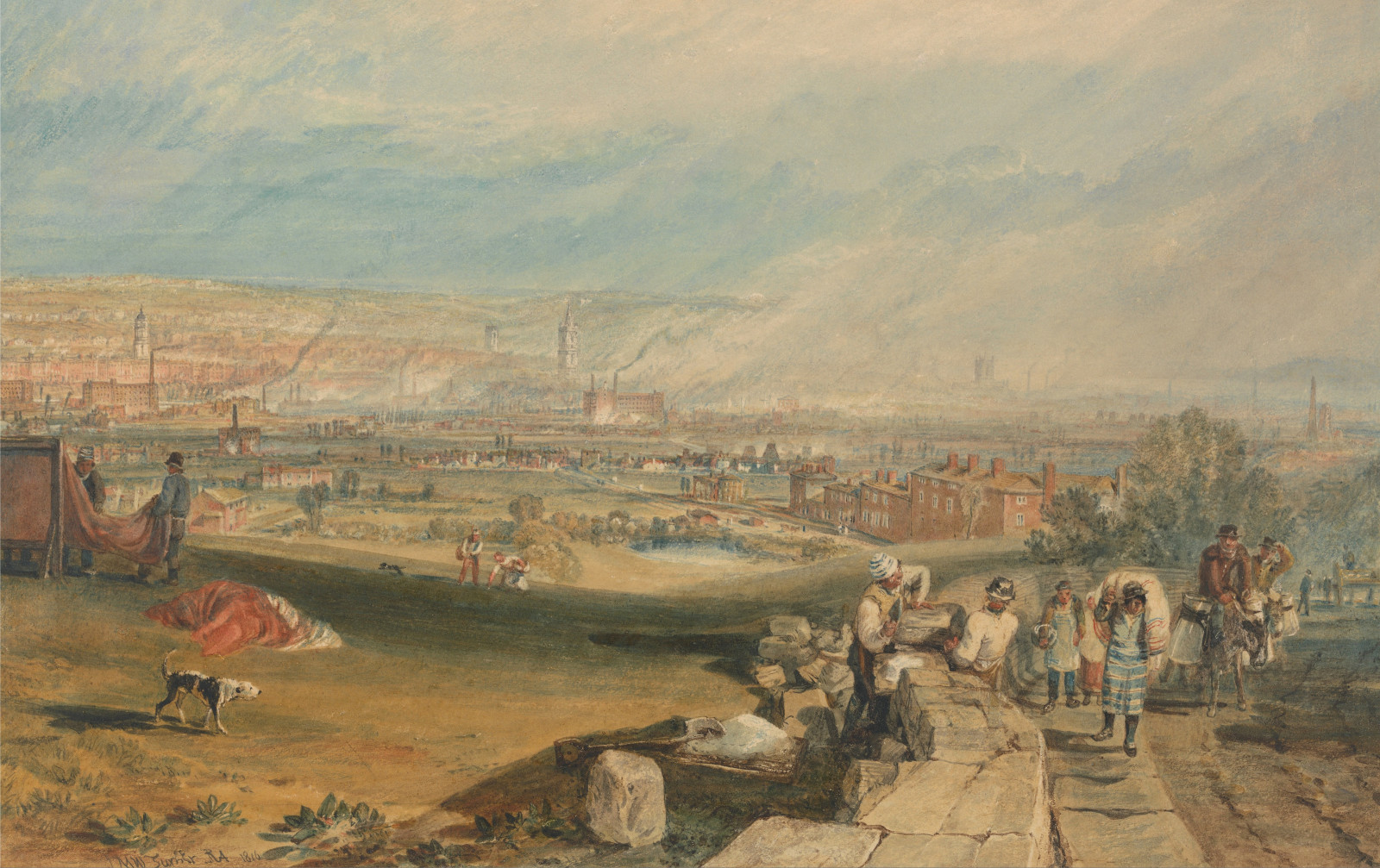 kota, pemandangan, gambar, panorama, orang-orang, Leeds, William Turner