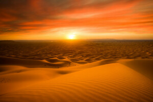 砂漠, 地平線, メルズーガ, モロッコ, 自然, 砂, シュガー, 日没