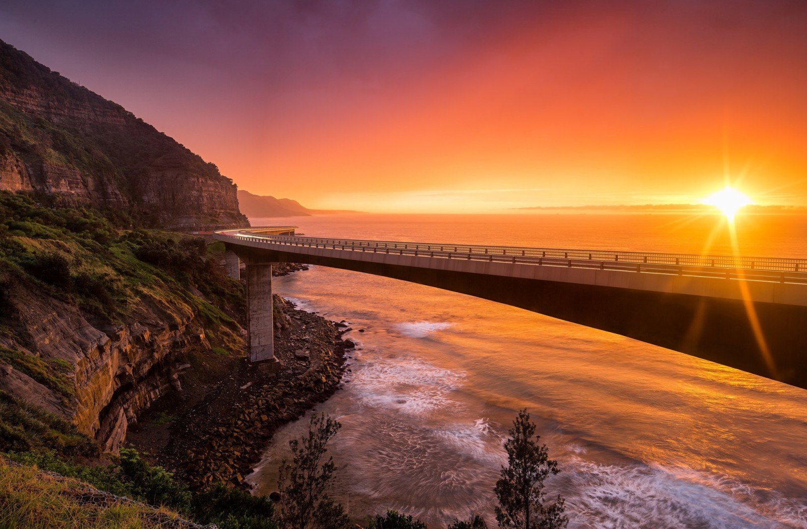 matahari terbenam, pemandangan, Jembatan Sea Cliff, NSW Australia