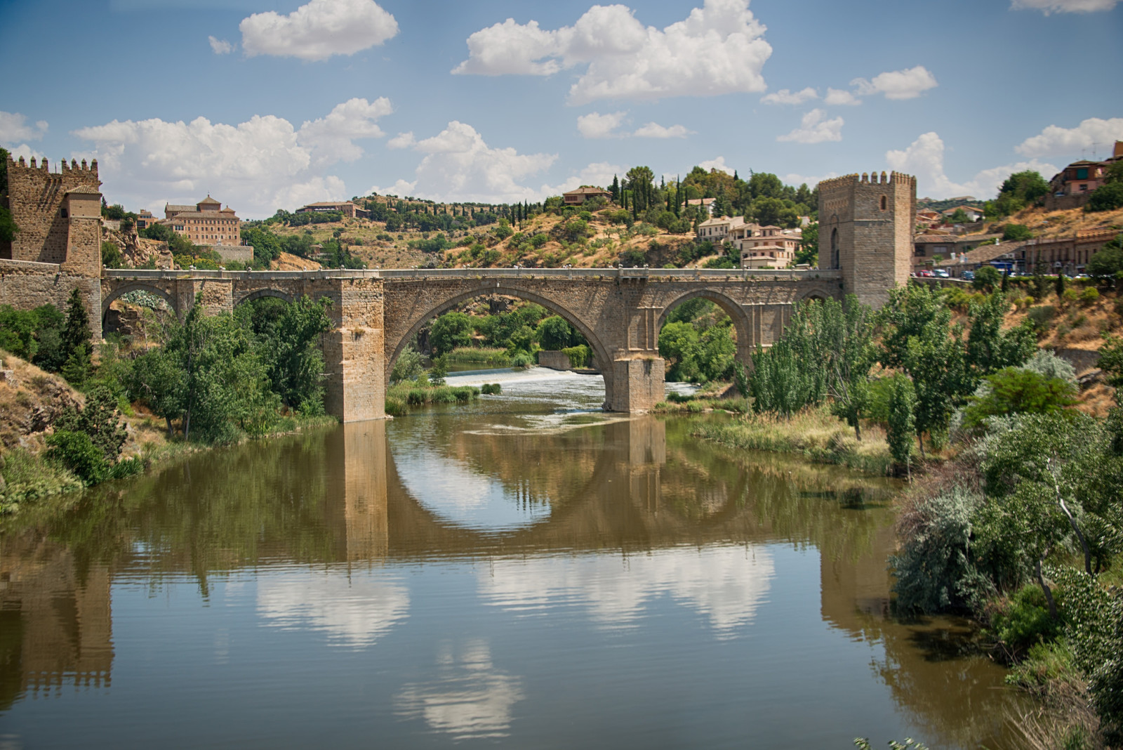 bầu trời, thành phố, con sông, cây, Cầu, Tây Ban Nha, Toledo