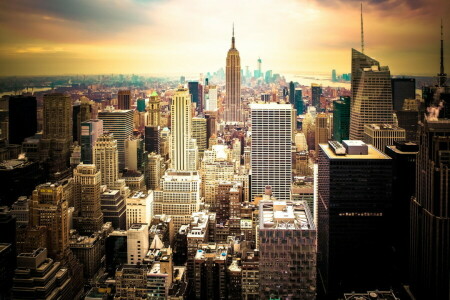 アメリカ, ニューヨーク, ニューヨーク市, 超高層ビル, 日没, 都市, 米国
