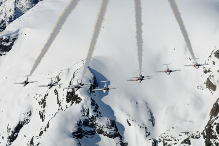 항공기, 캐나다 어, CT-114 튜터, 비행, 산, 눈, 훈련