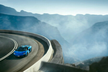 アヴェンタドール, 青い, ランボルギーニ, 風景, LP 750-4, ロードスター, スーパーカー, 超高速