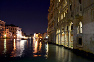 建物, 大運河, イタリア, 夜, 写真, 都市, ヴェネツィア