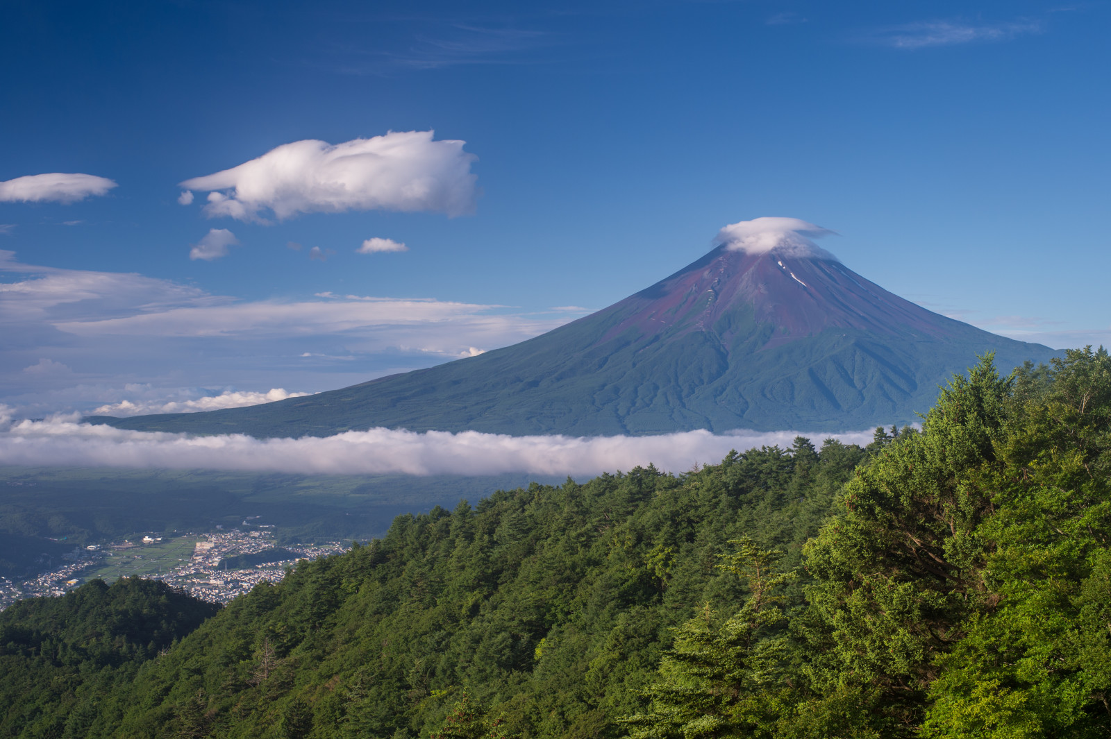 空, 山, 風景, 木, 雲, 日本, 富士山
