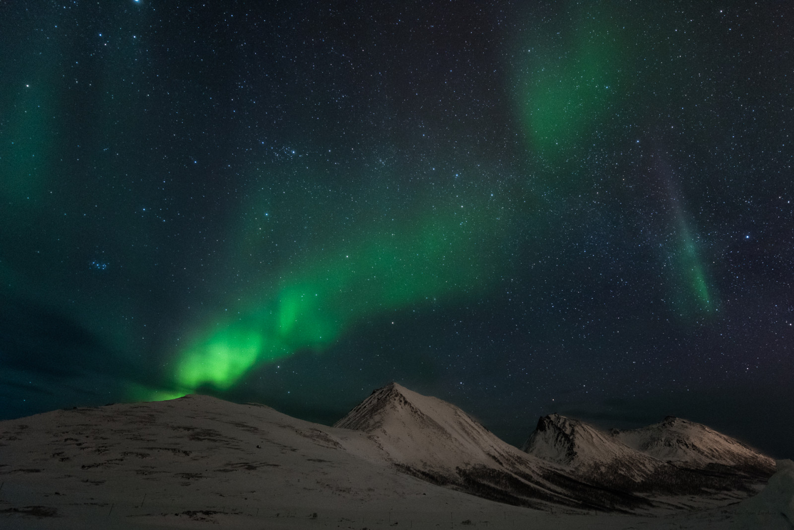 天空, 山脉, 挪威, 星星, 北极光