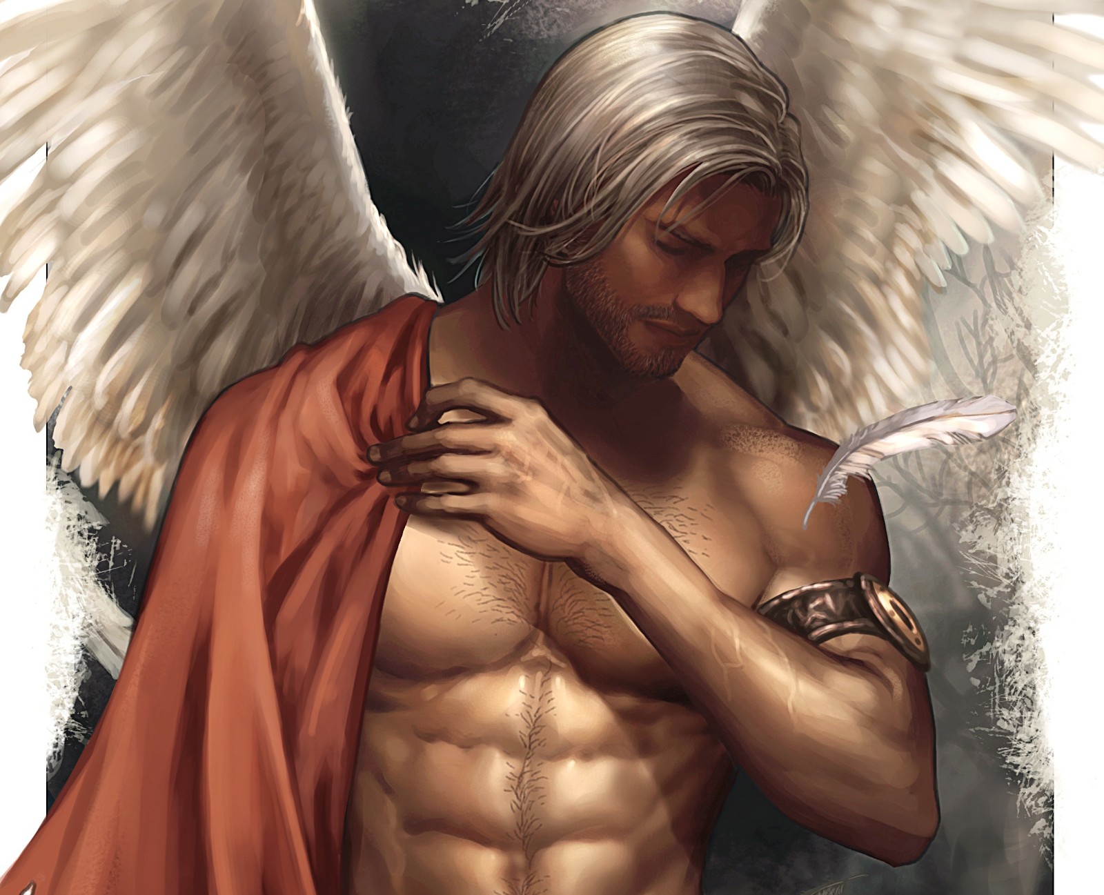 翼, 男性, フィクション, 天使, 白髪, 胴体