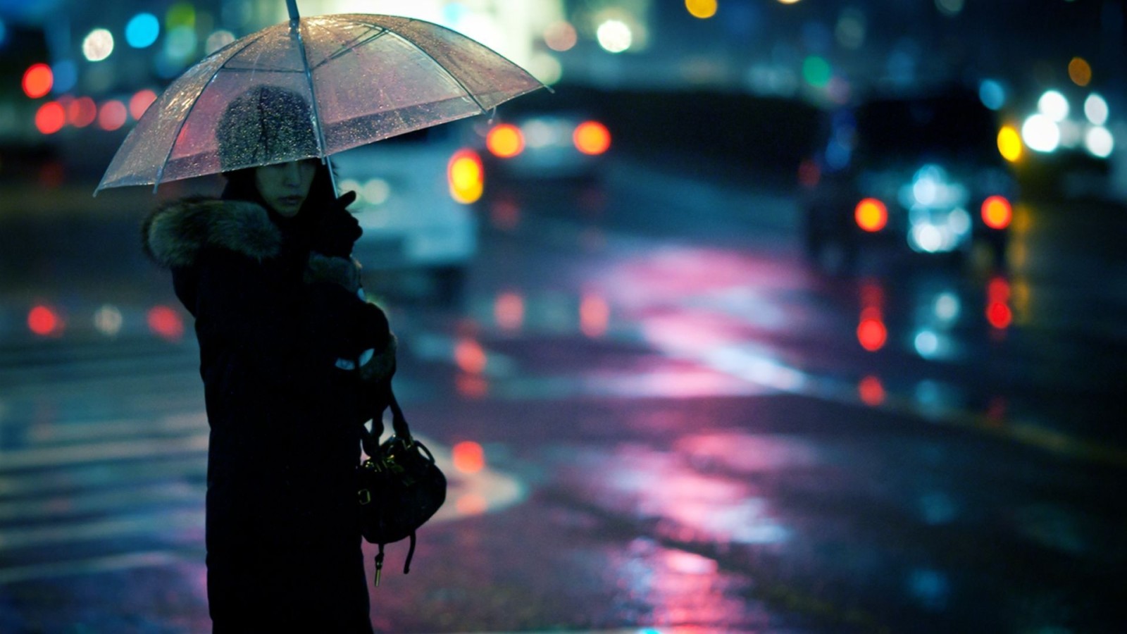 都市, 夜, 女の子, 傘