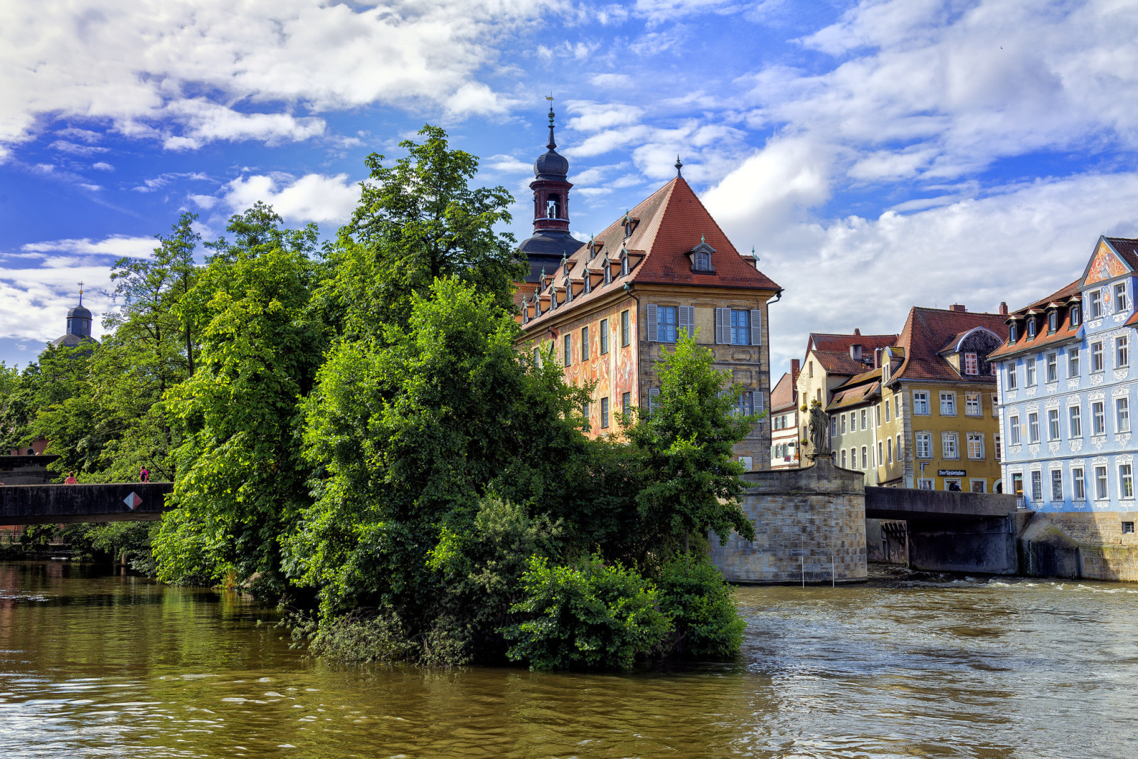 sungai, saluran, pohon, rumah, Jerman, Jembatan, Bamberg