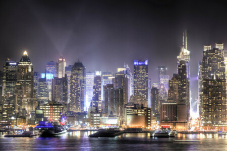 ライト, メガポリス, ニュージャージー, 夜, 超高層ビル, 都市, ユニオンシティ