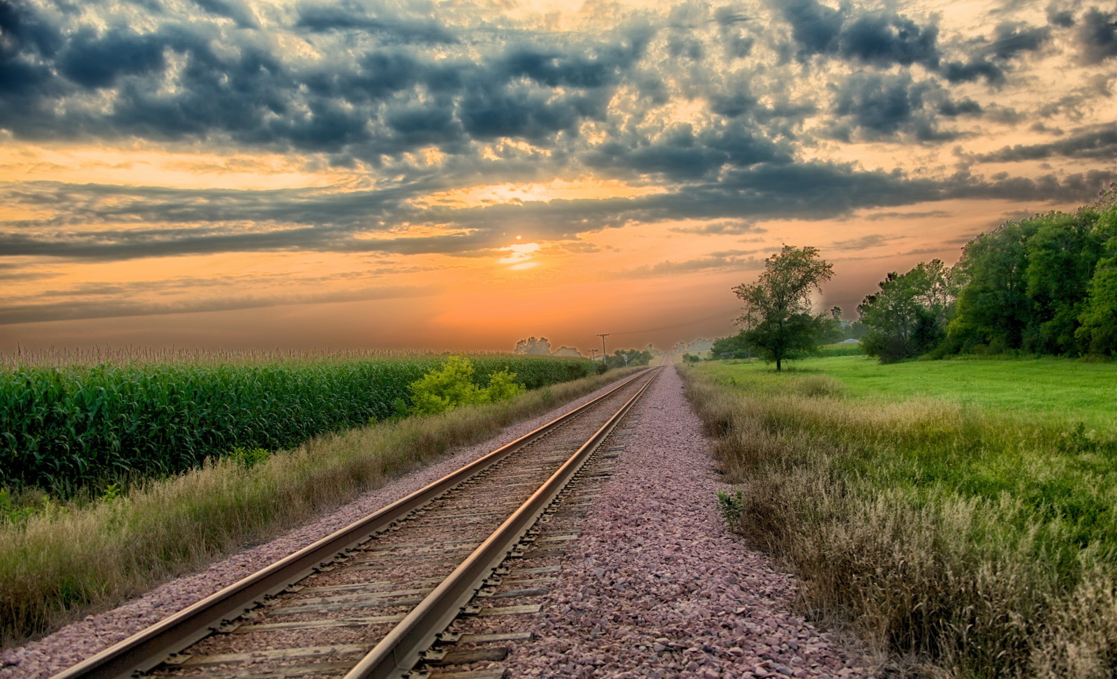 日落, 景观, 铁路